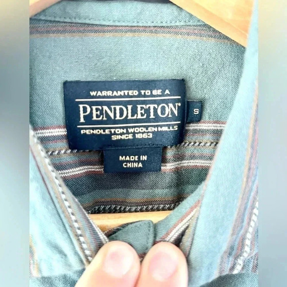 Pendleton Thomas Kay Short Sleeve Green Stripe Button Front Collared Shirt Small - Picture 4 of 10